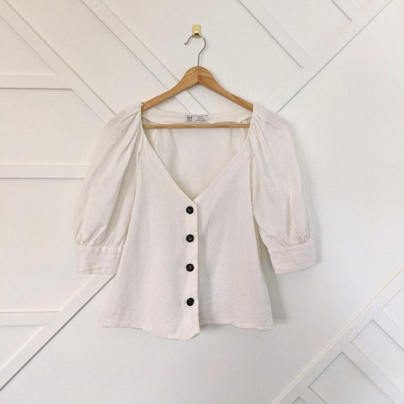 Zara puff short sleeve button up blouse Sz/ XS - Picture 4 of 9